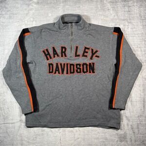 Harley Davidson Sweatshirt Mens Medium Grey Quarter Zip Applique Moto Y2K